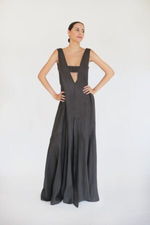 VESTIDO CUELLO V CON TIRAS EN ESCOTE CHOCOLATE