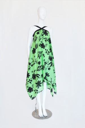 VESTIDO TIRANTES CRUZADOS SEDA ESTAMPADA VERDE