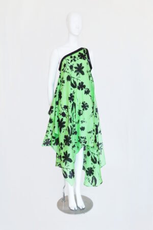 VESTIDO UN HOMBRO SEDA ESTAMPADA VERDE