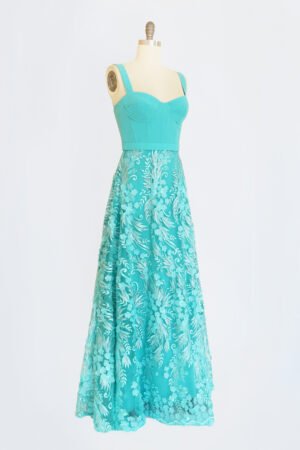 VESTIDO CORSET TIRANTES BORDADO AQUAMARINA