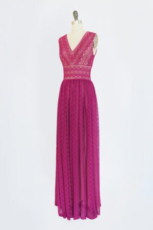 VESTIDO CUELLO V ENCAJE COTTON MAGENTA