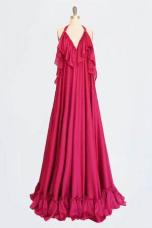 VESTIDO TIRANTES Y ESCAROLAS EN ESCOTE MAGENTA