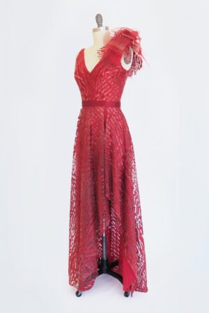 VESTIDO ESCOTE V BORDADO ANIMAL PRINT ROJO
