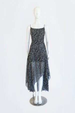 VESTIDO IRREGULAR TIRANTES ANIMAL PRINT BLANCO Y NEGRO