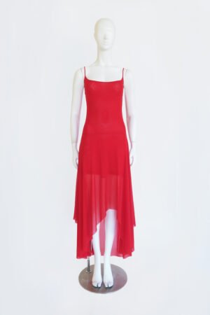 VESTIDO IRREGULAR TIRANTES TUL ROJO